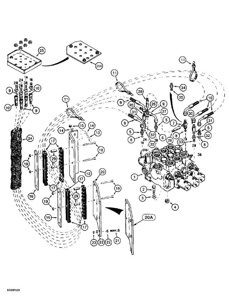 Схема запчастей Case 721B - (8-072) - REMOTE LOADER CONTROL CIRCUIT, HOSE SEPARATOR TO THREE SPOOL VALVE (08) - HYDRAULICS