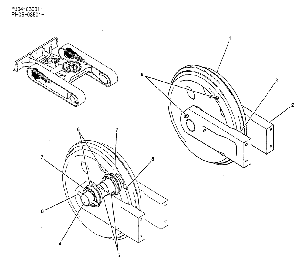 Схема запчастей Case CX50B - (03-005) - IDLER ASSEMBLY (04) - UNDERCARRIAGE