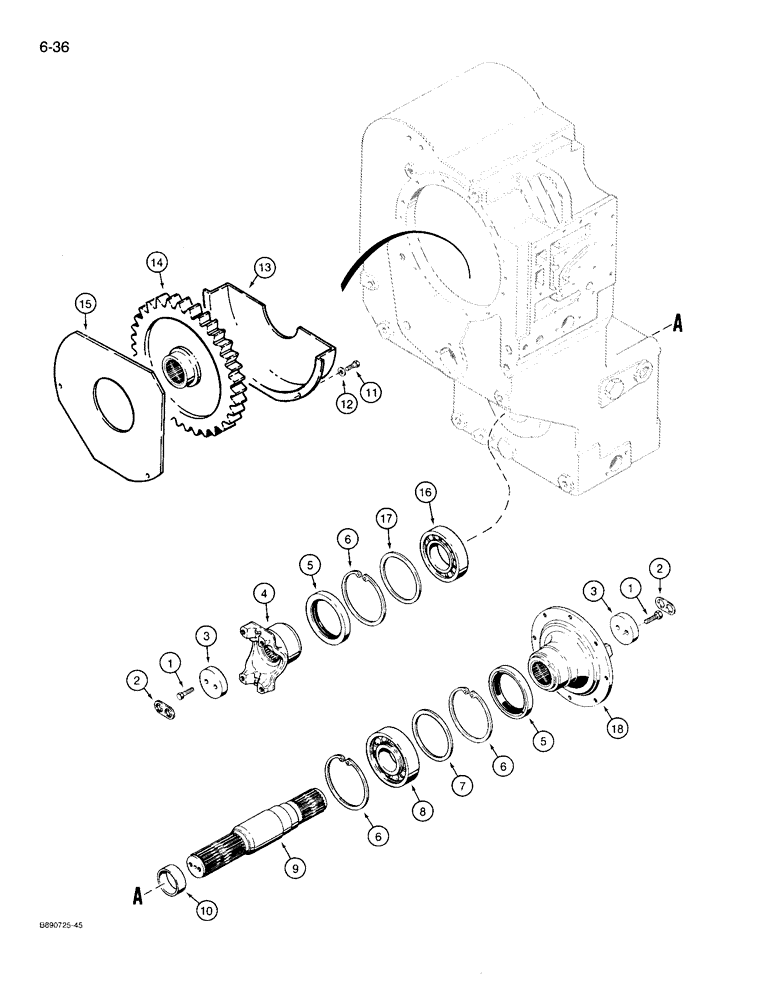 Схема запчастей Case 721 - (6-36) - TRANSMISSION ASSEMBLY, OUTPUT SHAFT AND GEAR, PRIOR TO P.I.N JAK0022758 (06) - POWER TRAIN