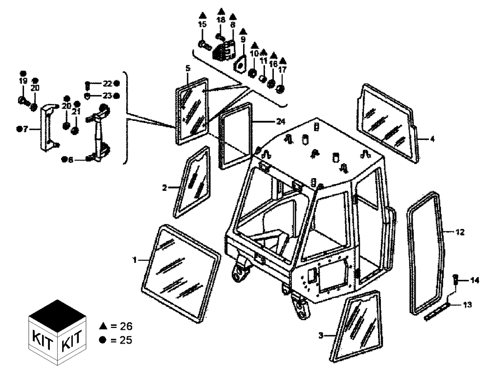 Схема запчастей Case 340B - (51A00011282[001]) - INSTALL, GLASS (P.I.N. HHD0340BN7PG58147 AND AFTER) (87365937) (10) - Cab/Cowlings