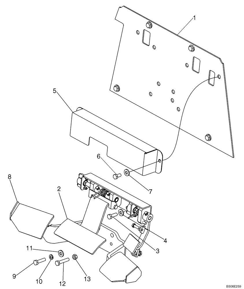 Схема запчастей Case 1150K - (07-01) - BRAKE PEDAL AND FOOTREST MOUNTING (07) - BRAKES