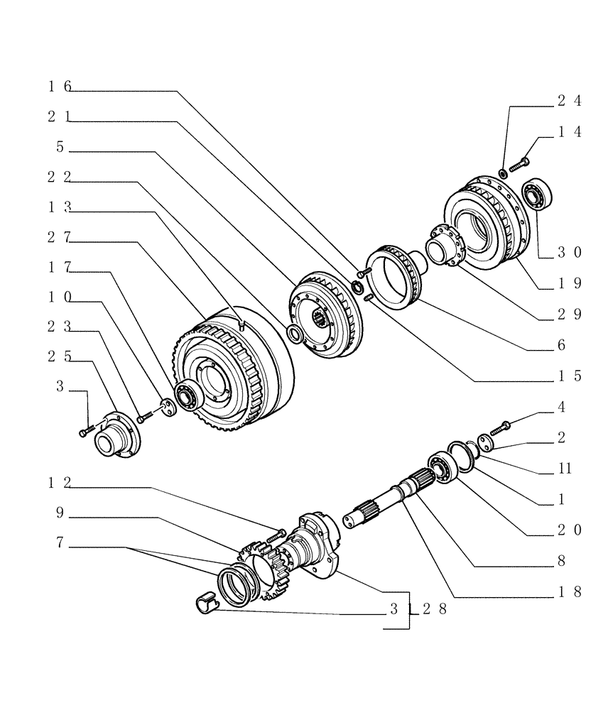 Схема запчастей Case 1850K - (1.200[04]) - TORQUE CONVERTER - COMPONENTS Hydrostatic Transmission