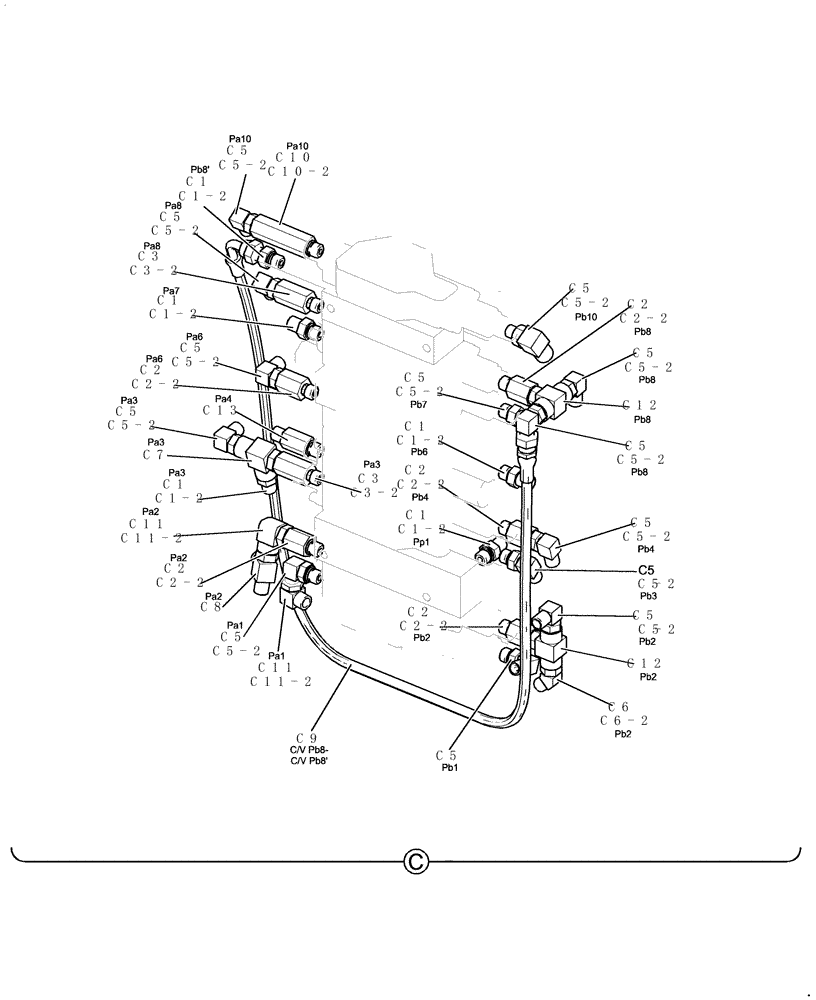 Схема запчастей Case CX27B - (140-60[2]) - CONTROL LINES (NIBBLER & BREAKER) (35) - HYDRAULIC SYSTEMS