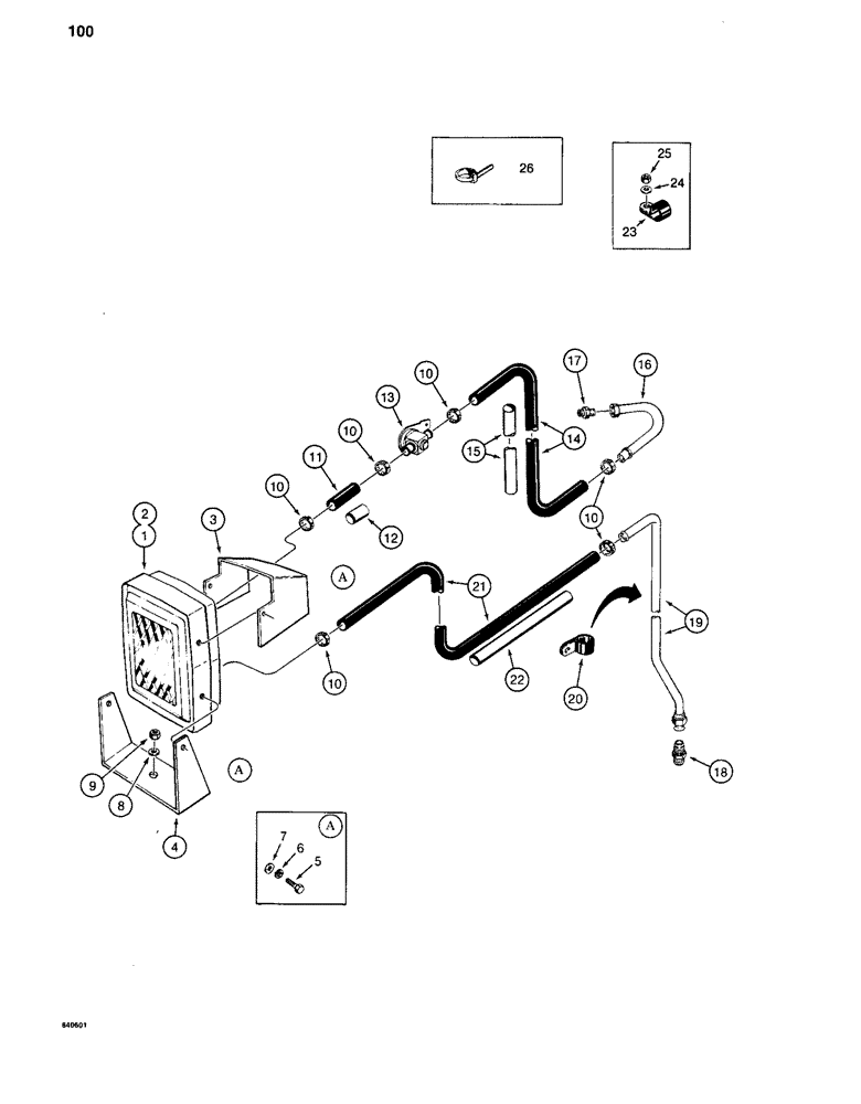 Схема запчастей Case 880C - (100) - HEATER AND HOSES, BEFORE PIN 6205236 (05) - UPPERSTRUCTURE CHASSIS