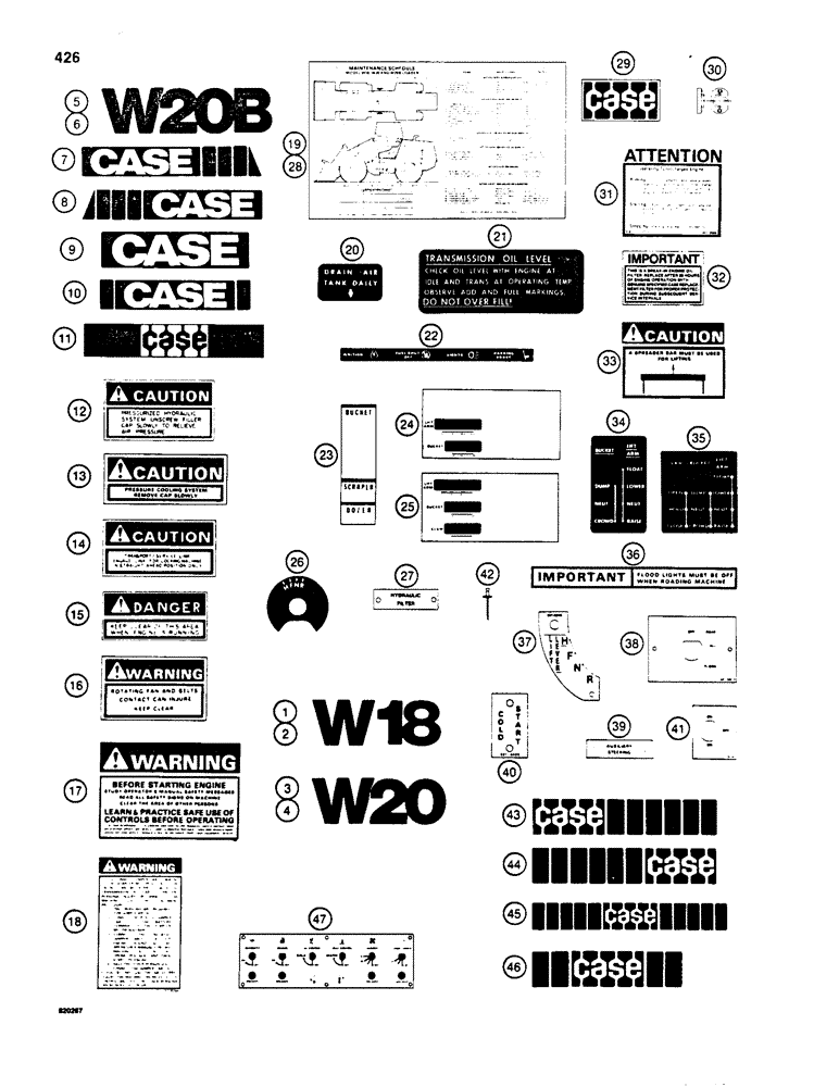 Схема запчастей Case W20B - (426) - DECALS (09) - CHASSIS/ATTACHMENTS