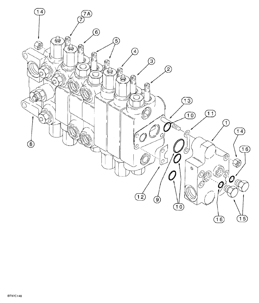 Схема запчастей Case 580SL - (8-093A) - BACKHOE CONTROL VALVES, MODELS WITH EXTENDABLE DIPPER, W/O AUX. HYD. - P/N 243137A3 & 243138A3 (08) - HYDRAULICS