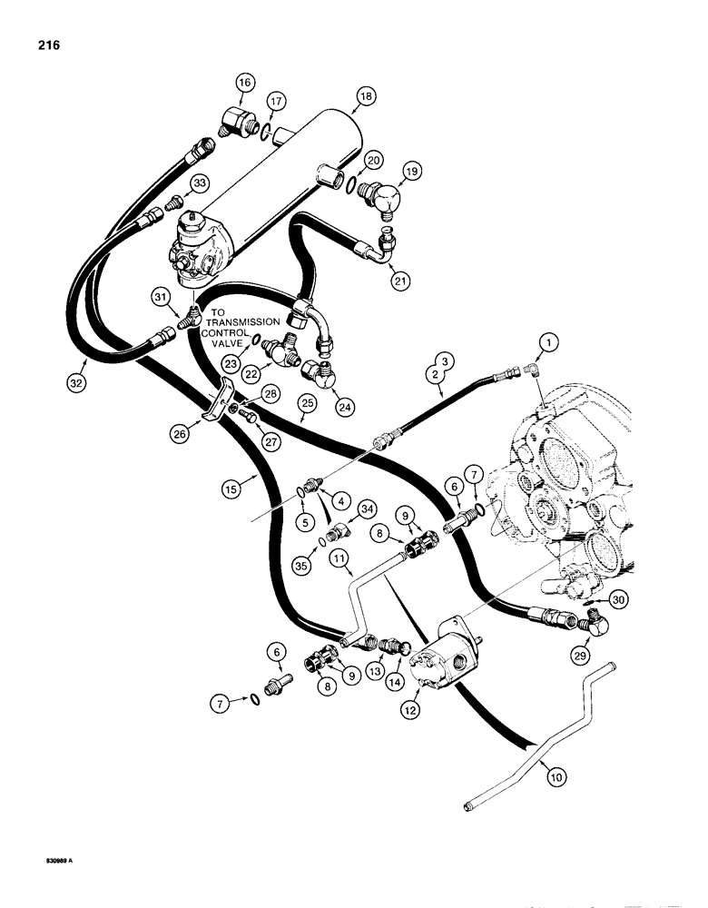 Схема запчастей Case 1150D - (216) - TRANS HYD CIRCUIT, TORQUE CONVERTER TO TRANS MODELS W/HORIZONTALLY MOUNTED FILTER (06) - POWER TRAIN