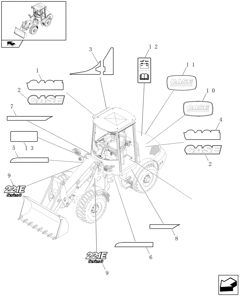 Схема запчастей Case 221E - (622/03[02]) - DECAL KIT DESIGNCANOPY (08) - SHEET METAL/DECALS