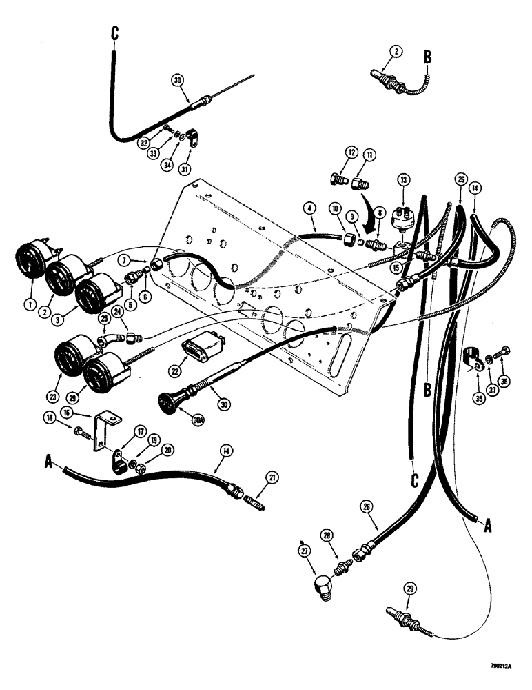 Схема запчастей Case 350B - (076) - INSTRUMENT PANEL GAUGES AND FUEL SHUTOFF (06) - ELECTRICAL SYSTEMS