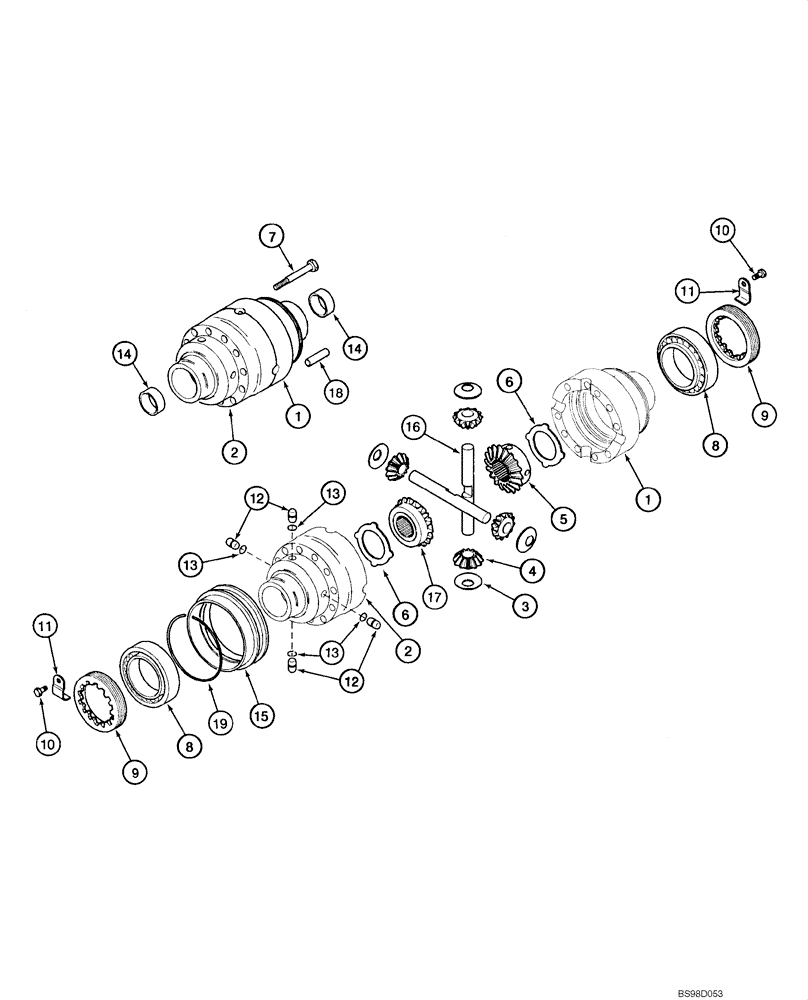 Схема запчастей Case 580M - (06-27A) - AXLE, REAR DRIVE - DIFFERENTIAL (87422891 AXLE / 4 SPIDER DIFFERENTIAL) (06) - POWER TRAIN