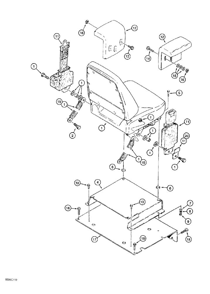 Схема запчастей Case 550G - (9-22) - STANDARD SEAT MOUNTING, ARMRESTS AND SEAT BELT (05) - UPPERSTRUCTURE CHASSIS