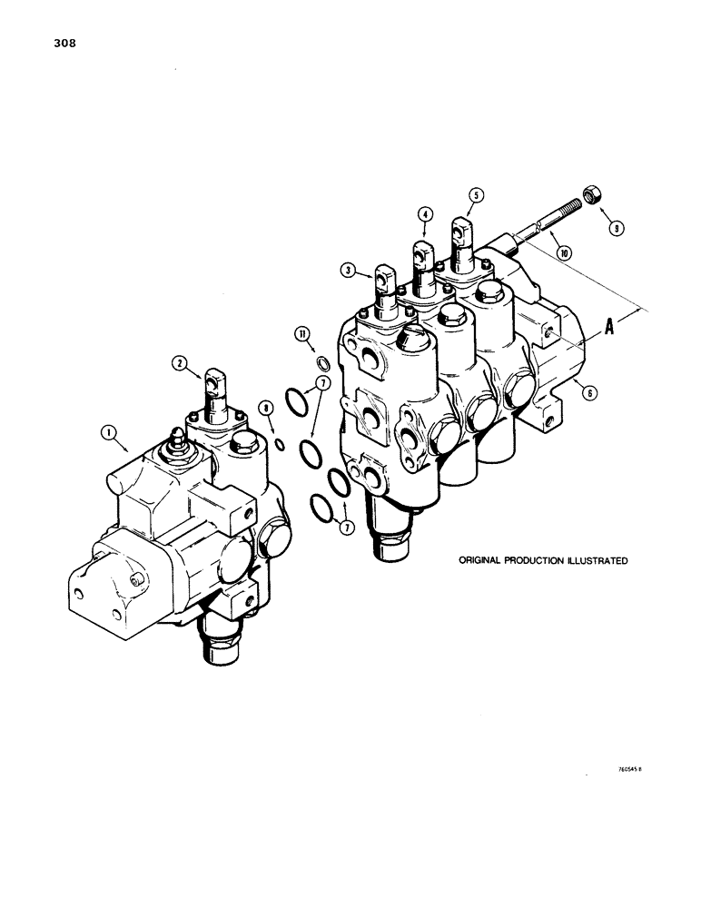 Схема запчастей Case 1450 - (308) - R25619 4 SPOOL VALVE, LOADER WITH DUAL PULL BEHIND OR RIPPER AND 4-IN-1 BUCKET (08) - HYDRAULICS