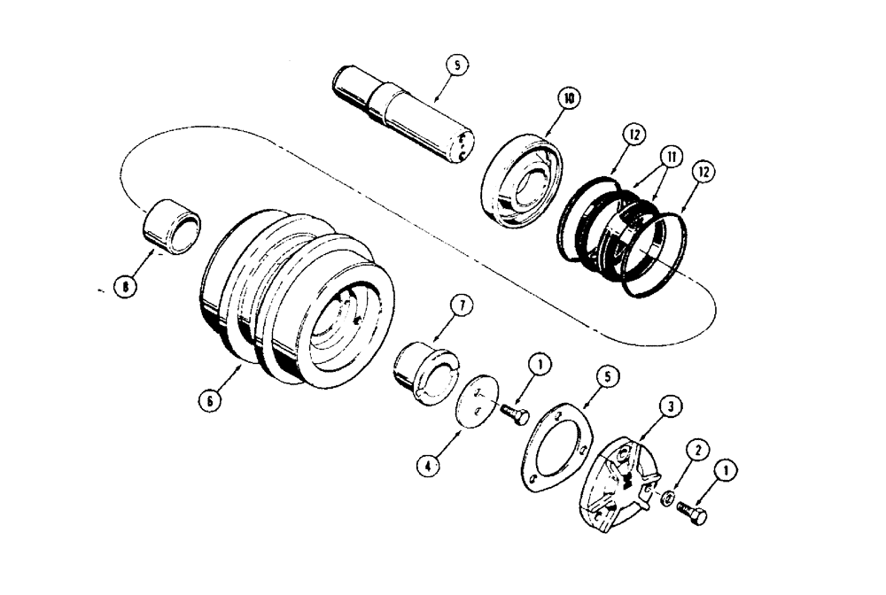 Схема запчастей Case 1450 - (174[1]) - R33608 TRACK CARRIER ROLLER FOR IDENTIFICATION: SEE REF 3 OF ILLUSTRATION INTERTRAC ROLLER (11) - TRACKS/STEERING