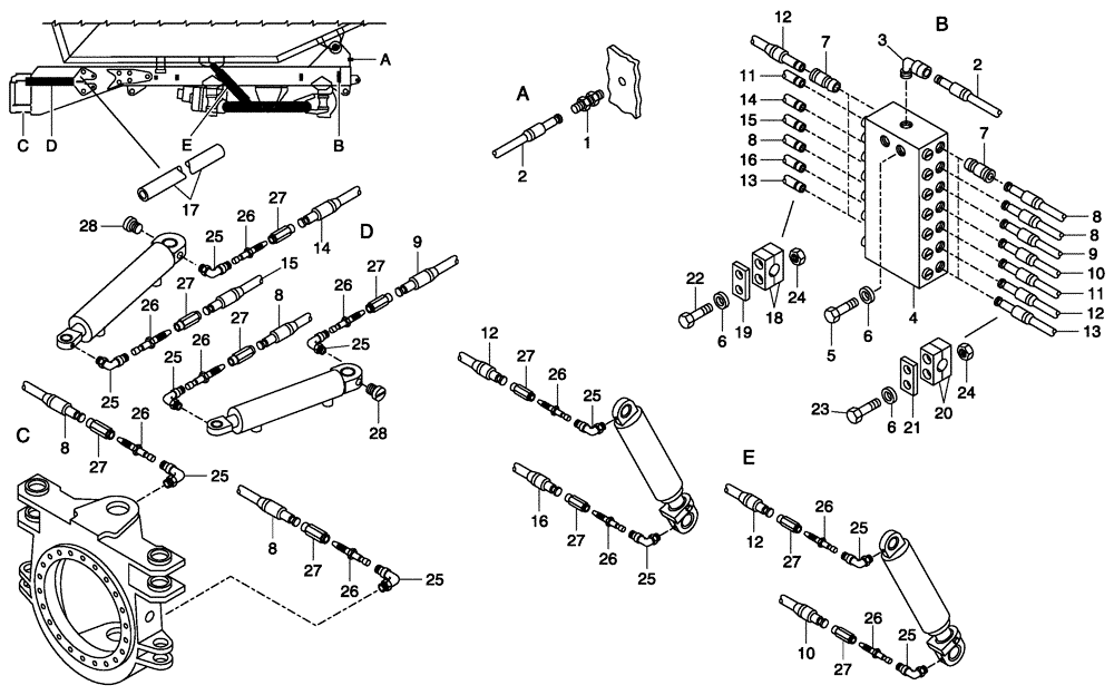 Схема запчастей Case 340 - (94A00000518[001]) - GREASING SYSTEM - REAR FRAME (09) - Implement / Hydraulics / Frame / Brakes