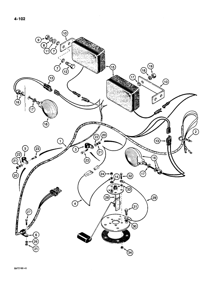 Схема запчастей Case W36 - (4-102) - REAR CAB HARNESS - REAR LAMPS (04) - ELECTRICAL SYSTEMS