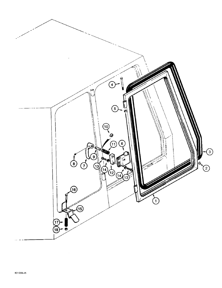 Схема запчастей Case 480F - (9-132) - CAB RIGHT-HAND WINDOW (09) - CHASSIS/ATTACHMENTS