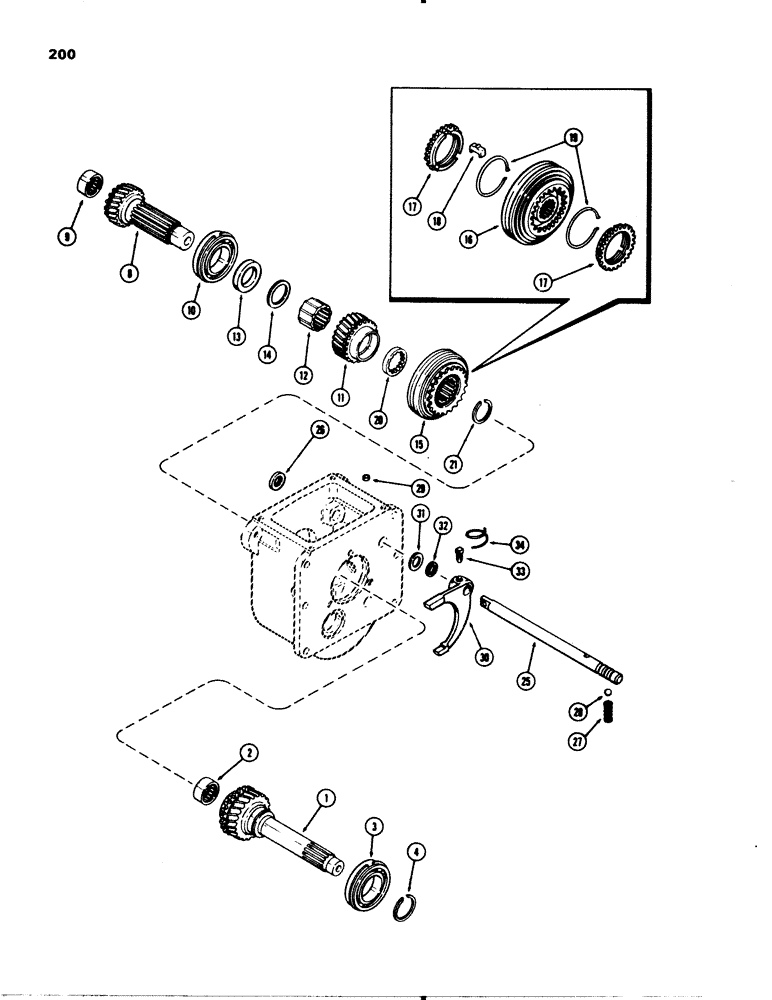 Схема запчастей Case 580C - (200) - SHUTTLE INPUT GEAR, 2-SPEED MECHANICAL SHUTTLE (06) - POWER TRAIN