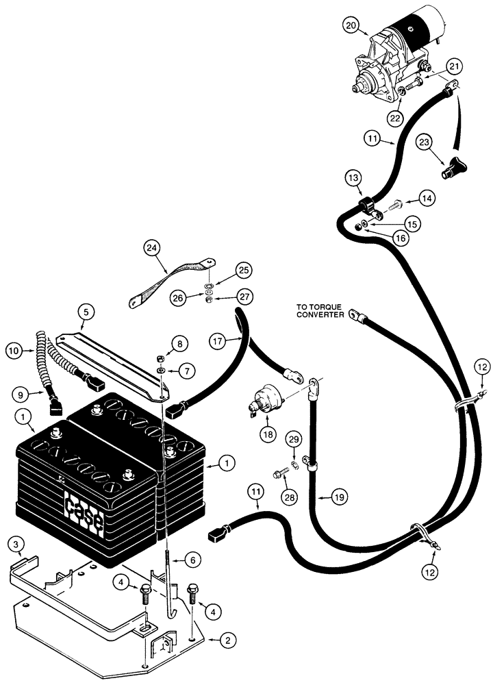 Схема запчастей Case 850E - (4-12) - BATTERY MOUNTING, CABLES, AND STARTER (04) - ELECTRICAL SYSTEMS