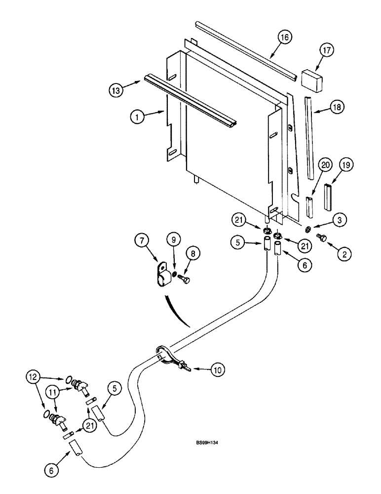 Схема запчастей Case 580L - (6-022) - TRANSMISSION COOLING SYSTEM, MODELS W/O AIR CONDITIONING (W/ CUT HOSES AT COOLER) (06) - POWER TRAIN