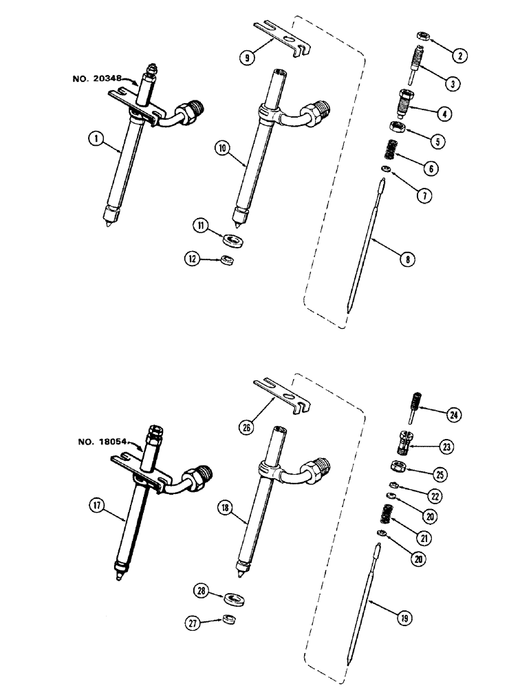 Схема запчастей Case 580B - (044) - FUEL INJECTION NOZZLE, (188) DIESEL ENGINE, 1ST USED ENG. SN 2717963, PRIOR ENG SN 2717963 (03) - FUEL SYSTEM