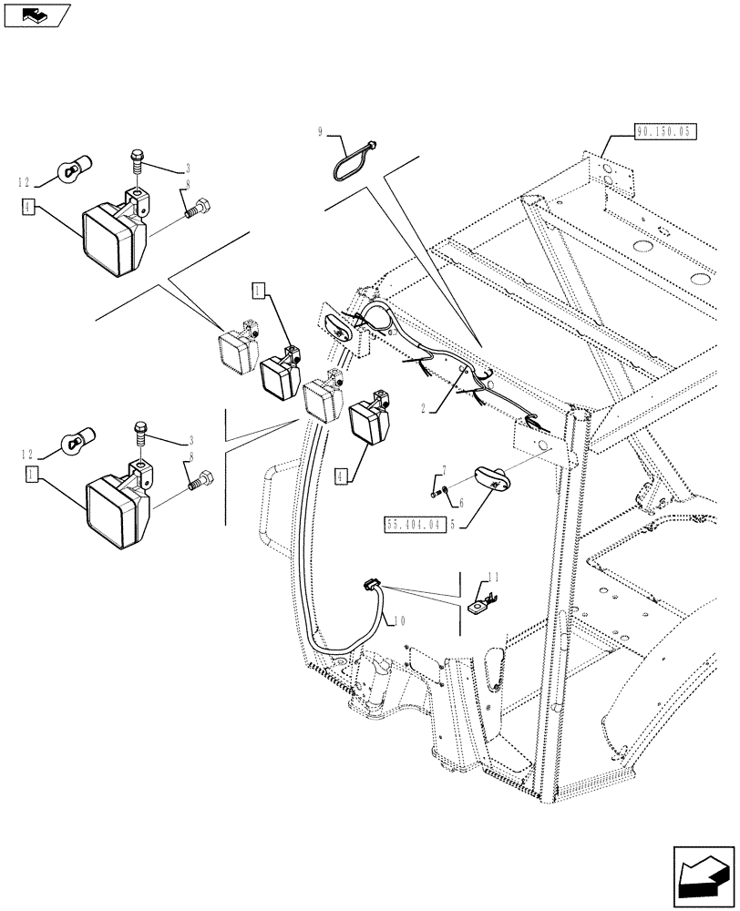 Схема запчастей Case 580SN WT - (55.404.02[02]) - VAR - 423000 - CANOPY, LAMP (55) - ELECTRICAL SYSTEMS