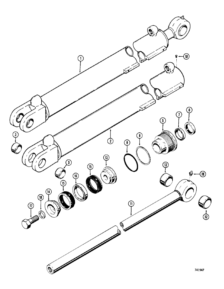 Схема запчастей Case 780 - (428) - G32442 AND G32443 BACKHOE BOOM CYLINDERS, WITH MOUNTING BRACKETS, GLAND HAS NO I.D. MARKS (08) - HYDRAULICS