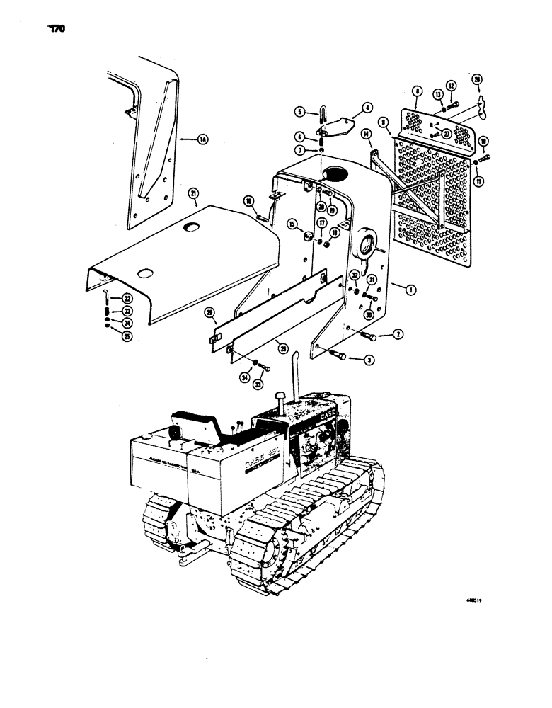 Схема запчастей Case 450 - (170) - HOOD, SHROUD AND GRILLE (05) - UPPERSTRUCTURE CHASSIS