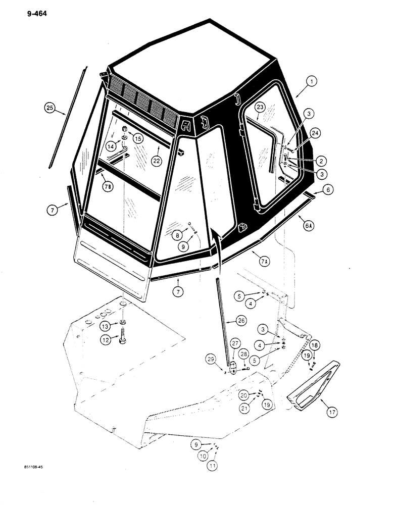 Схема запчастей Case 680K - (9-464) - ROPS CAB AND MOUNTING PARTS (09) - CHASSIS/ATTACHMENTS