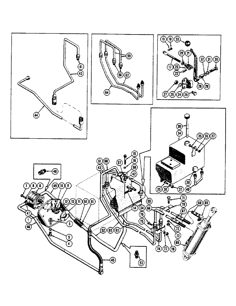 Схема запчастей Case 600 - (246) - TOOL BAR HYDRAULIC INSTALLATION, VALVE, LEVERS, PUMP, TUBES, HOSES, FITTINGS, (UP TO S/N 7060799) (07) - HYDRAULIC SYSTEM