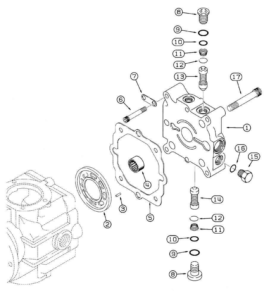 Схема запчастей Case 460 - (6-20) - TANDEM PUMP ASSEMBLY, 113598A1, REAR DRIVE PUMP, END CAP AND RELIEF VALVES (06) - POWER TRAIN