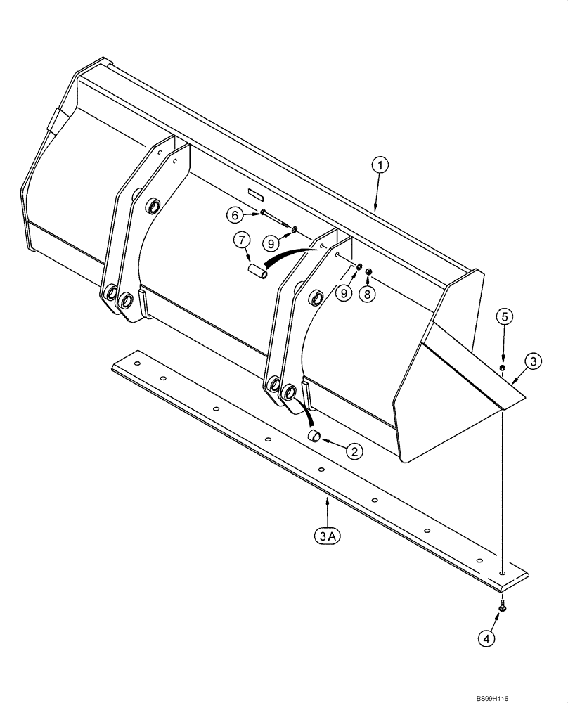 Схема запчастей Case 580SM - (09-06) - BUCKET, LOADER LONG LIP (82 IN) (580SM) (09) - CHASSIS/ATTACHMENTS