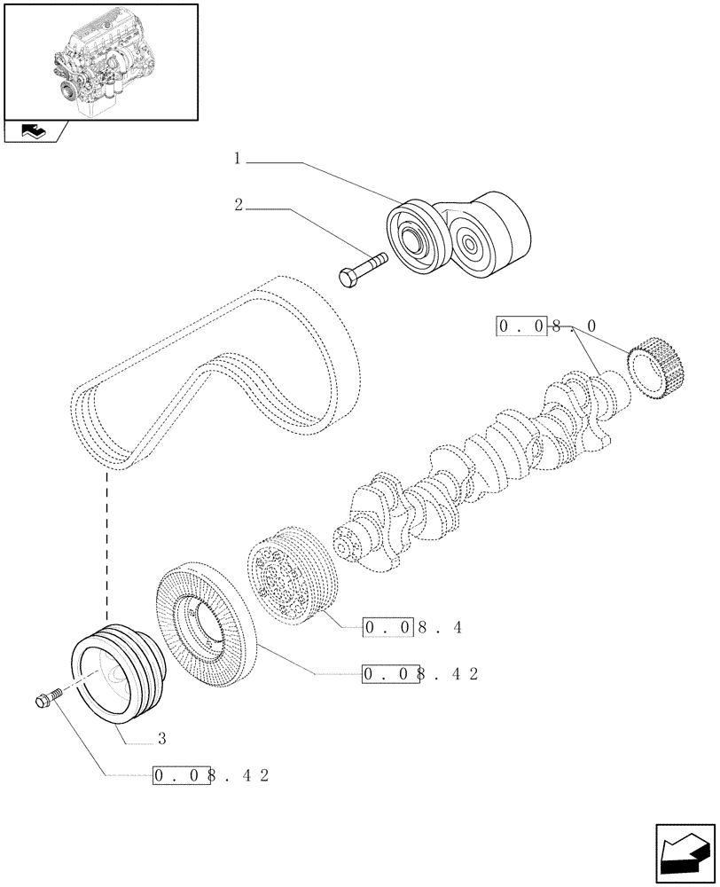 Схема запчастей Case F3AE0684P E909 - (0.08.4/01) - PULLEY - CRANKSHAFT (504162434 - 504087154) 