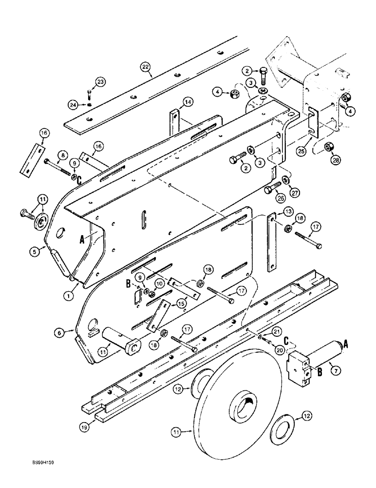 Схема запчастей Case 860 - (9-061A) - TRENCHER BOOMS AND MOUNTING - ROCK BOOM, 5 FOOT (RH STOP BAR) (09) - CHASSIS/ATTACHMENTS