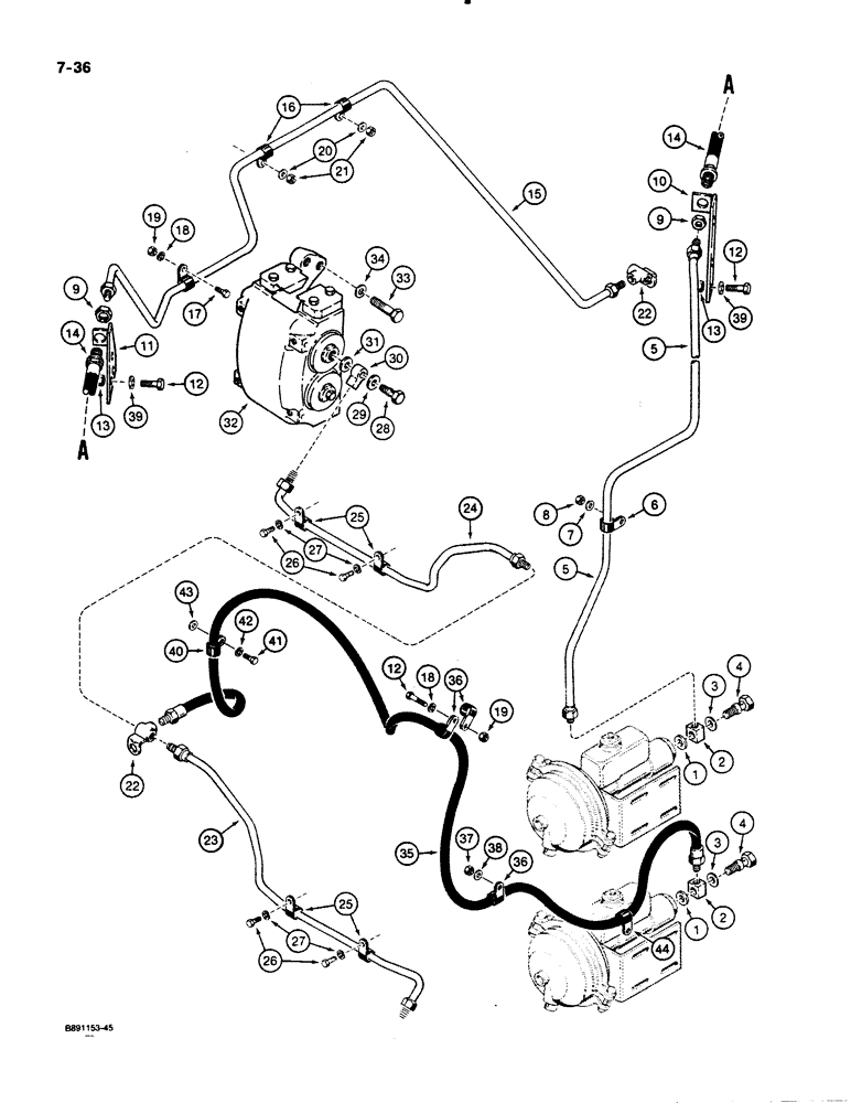 Схема запчастей Case 621 - (7-36) - BRAKE ACTUATORS TO WHEEL CYLINDERS, P.I.N. JAK0020901 AND AFTER (07) - BRAKES