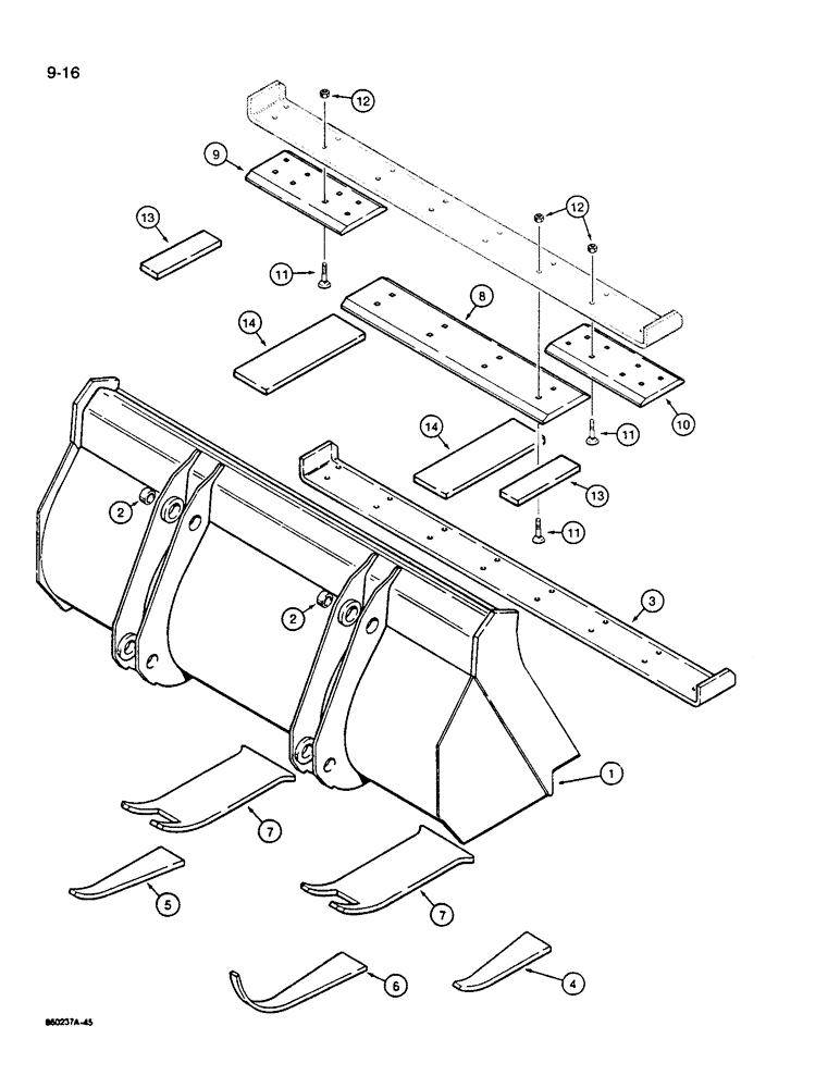 Схема запчастей Case W14B - (9-16) - LOADER BUCKETS, 1.6 CUBIC YARD (1.26 CUBIC METRE) BUCKET (09) - CHASSIS/ATTACHMENTS