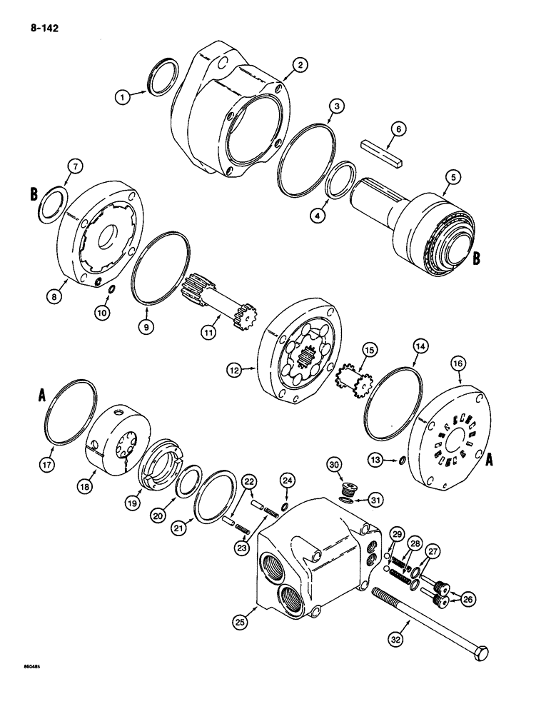 Схема запчастей Case CASE - (8-142) - TRENCHER DRIVE MOTOR (08) - HYDRAULICS