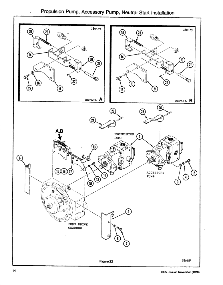 Схема запчастей Case DH5 - (044) - PROPULSION PUMP, ACCESSORY PUMP, NEUTRAL START INSTALLATION (35) - HYDRAULIC SYSTEMS