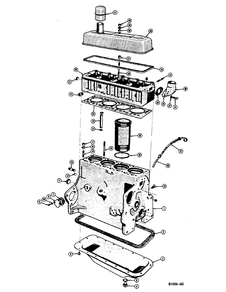 Схема запчастей Case 420B - (008) - ENGINE BLOCK AND RELATED PARTS (01) - ENGINE