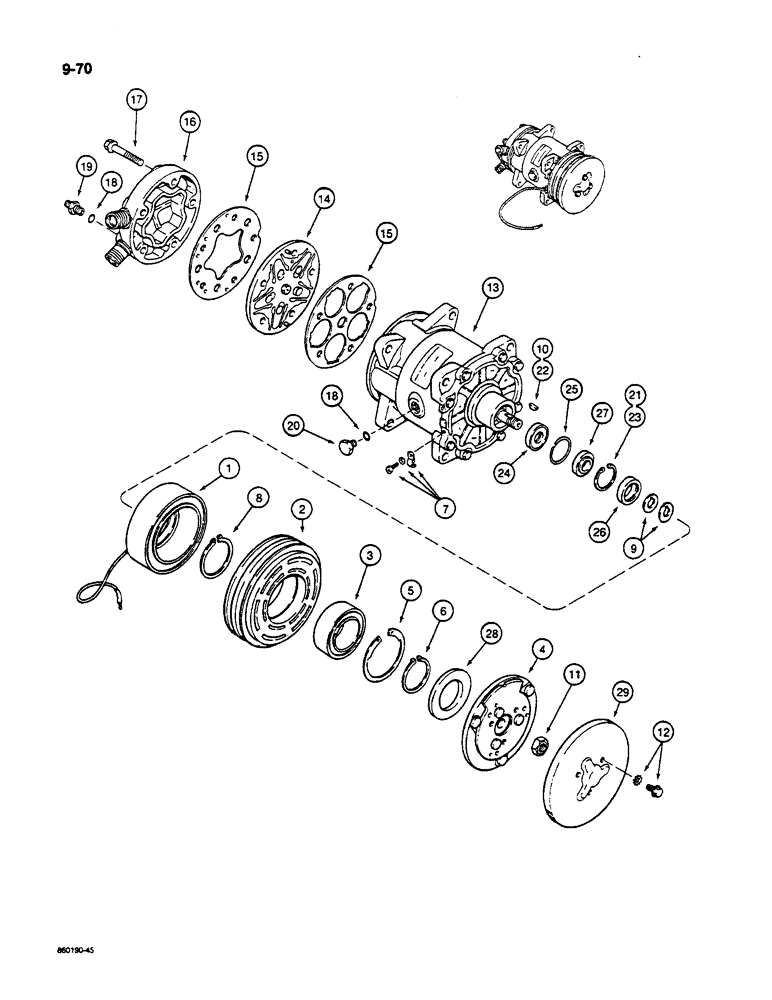 Схема запчастей Case W14C - (9-70) - AIR CONDITIONING COMPRESSOR ASSEMBLY (09) - CHASSIS/ATTACHMENTS