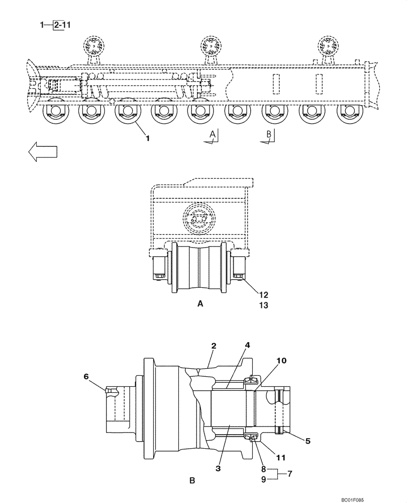 Схема запчастей Case CX800 - (05-10) - TRACK - ROLLER (11) - TRACKS/STEERING