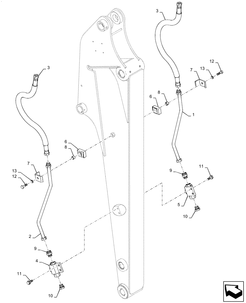 Схема запчастей Case CX36B - (03-025[01]) - HYD LINES, ARM (1.59M), (NIBBLER AND BREAKER) - SN PX15-21105 - 22050 (35) - HYDRAULIC SYSTEMS