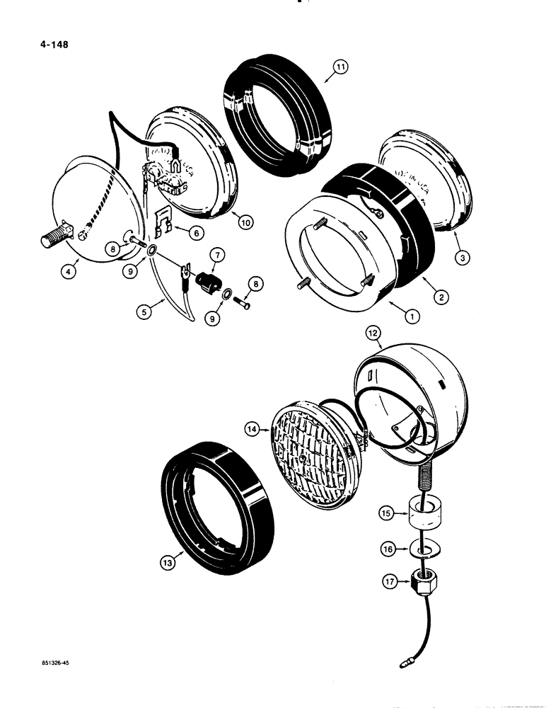 Схема запчастей Case 1455B - (4-148) - LAMP ASSEMBLIES, R31131 HEADLAMP ASSEMBLY - GRILLE-MOUNTED (04) - ELECTRICAL SYSTEMS