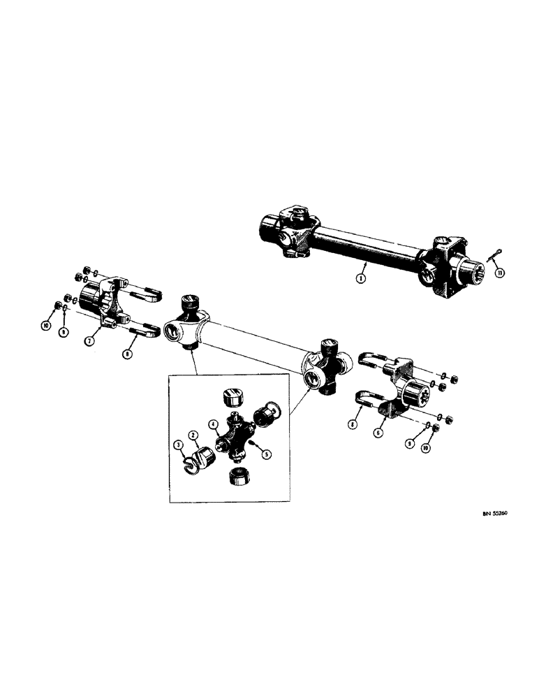 Схема запчастей Case 310G - (052) - DRIVE SHAFT AND UNIVERSAL JOINTS - GAS (03) - TRANSMISSION