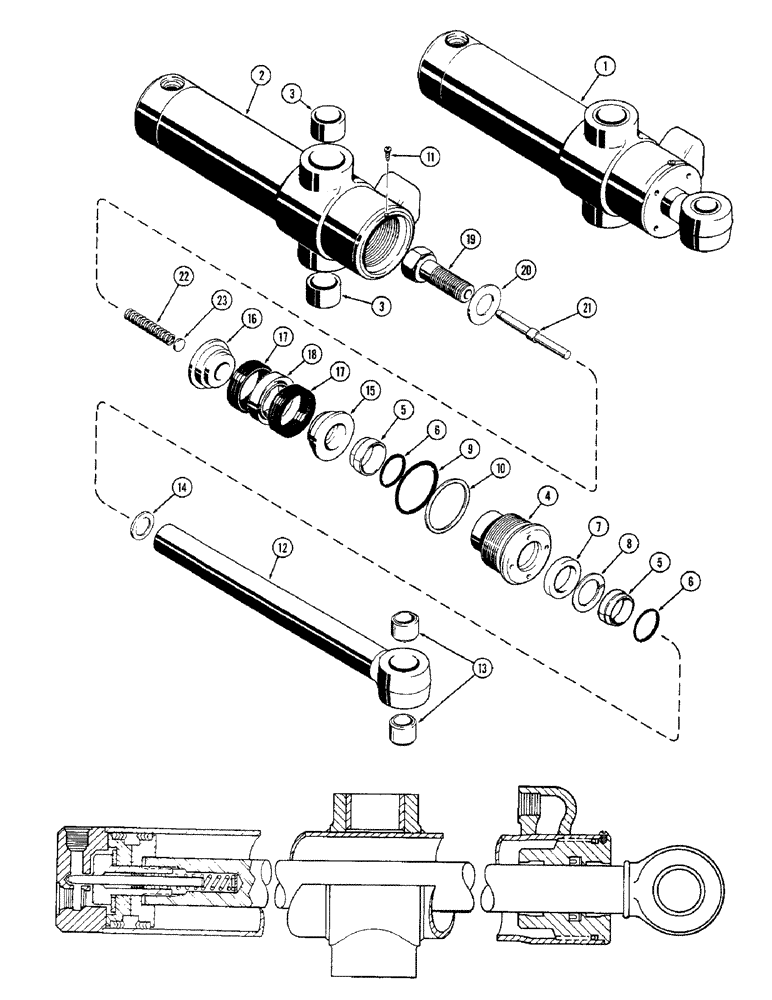 Схема запчастей Case 33 - (290) - D37625 & D37626 SWING CYL,4"DIA CYL W/11"STROKE W/ SPLIT TYPE INNER & OUTER WIPERS W/O GLAND ID RING 