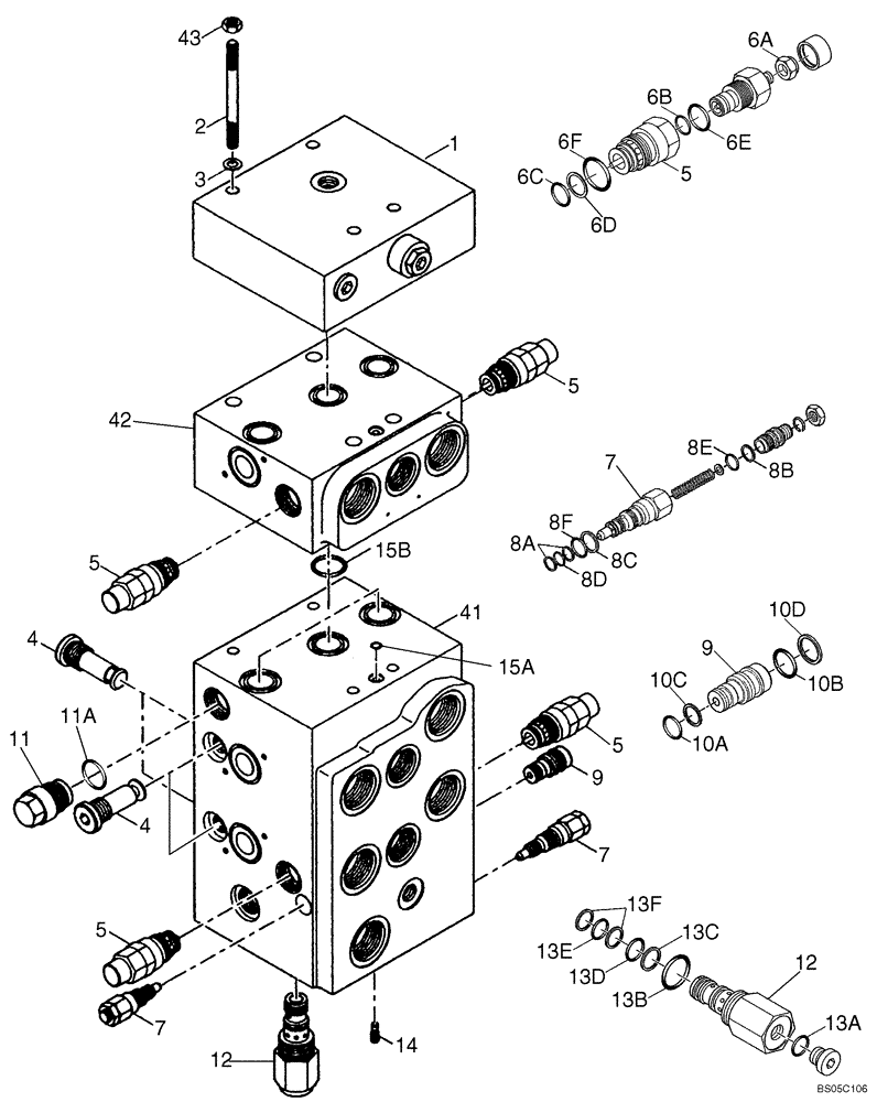 Схема запчастей Case 621E - (08-27) - VALVE ASSY - LOADER CONTROL - TWO, THREE, FOUR SPOOL - (Z-BAR/XR) (08) - HYDRAULICS