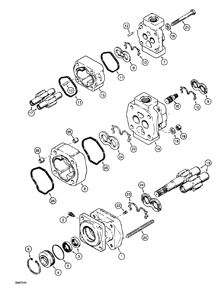 Схема запчастей Case 721B - (8-028) - EQUIPMENT AND STEERING PUMP - L127270 (08) - HYDRAULICS