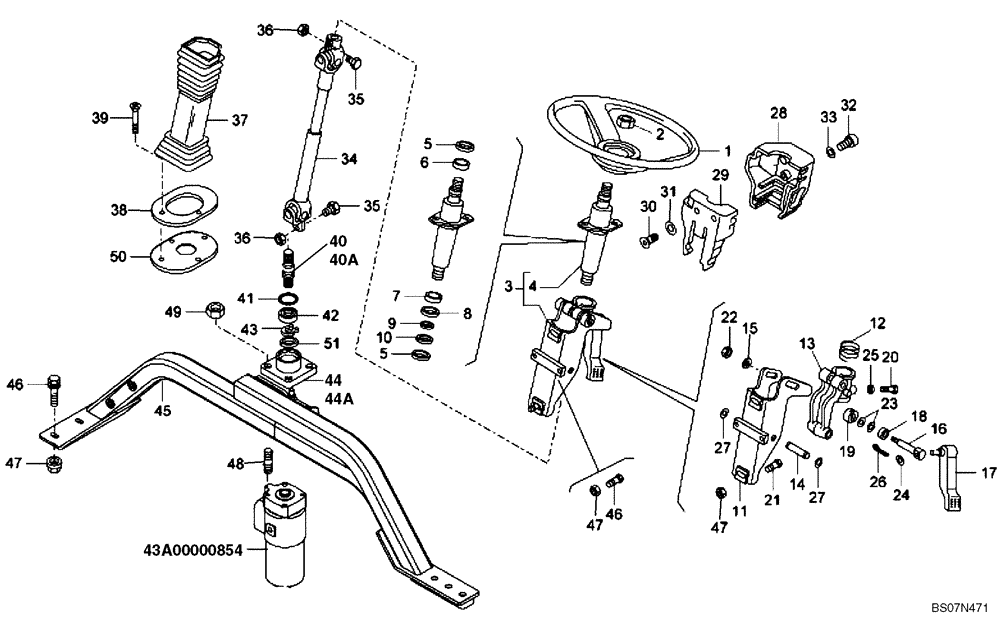 Схема запчастей Case 330B - (43A00000842[001]) - WHEEL AND TILT STEERING COLUMN (87517578) (09) - Implement / Hydraulics / Frame / Brakes