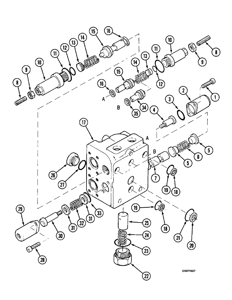 Схема запчастей Case 220B - (8-134) - PARALLEL AND DRIVE CONTROL VALVE, PARALLEL CONTROL VALVE SECTION, P.I.N. 74441 THRU 74506 (08) - HYDRAULICS