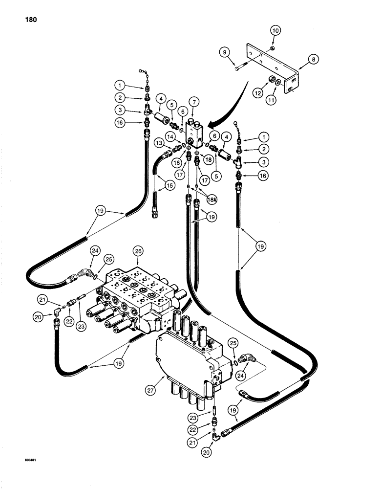 Схема запчастей Case 1280 - (180) - MAIN CONTROL VALVE POWER SENSING LINES (07) - HYDRAULIC SYSTEM