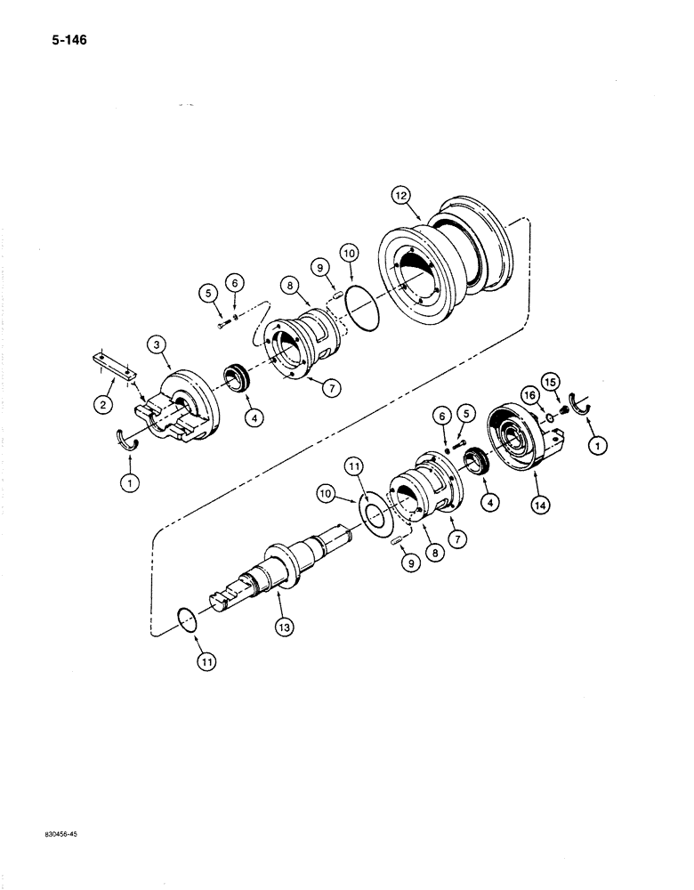 Схема запчастей Case 1187B - (5-146) - SINGLE FLANGE TRACK ROLLER, TYPE I (11) - TRACKS/STEERING